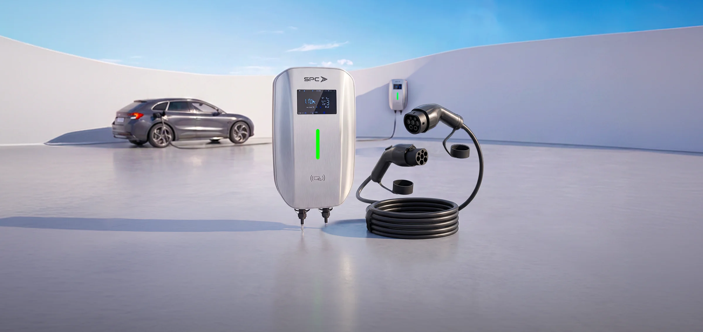 SPC EV Charger AC 7kW WLE112-AC7KW Tahan Cuaca IP64 dengan Layar Indikator dan RFID Reader
