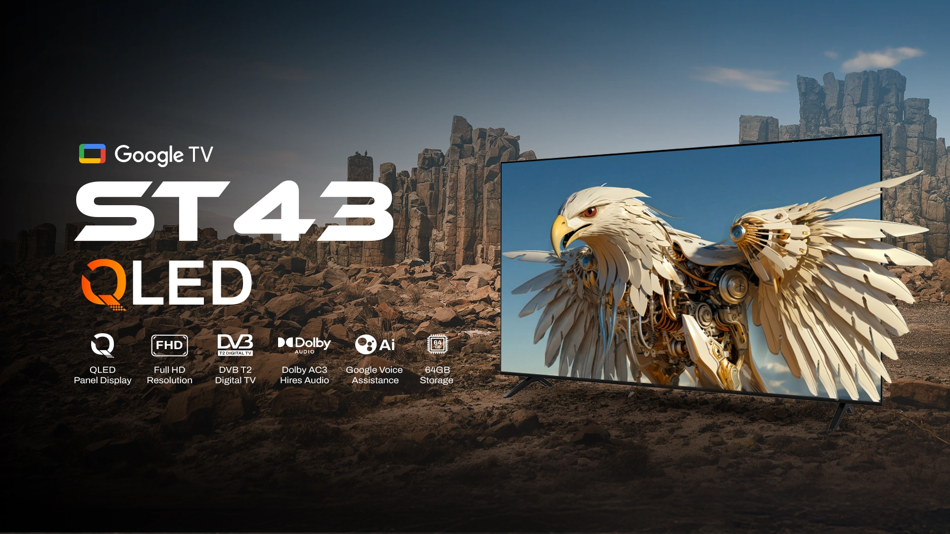 Google TV ST43 QLED SPC Indonesia - Smart TV QLED Full HD dengan Google Voice Assistance dan Dolby Audio