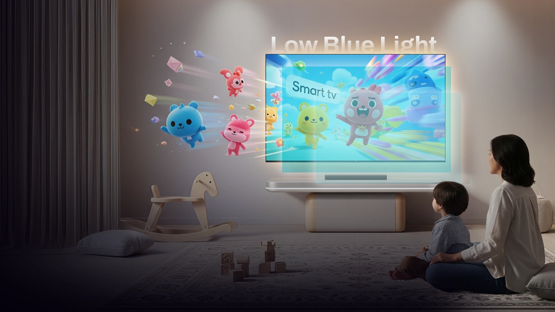Smart TV SPC ST50 QLED aman untuk mata dengan teknologi Multiple Eye Care, Low Blue Light, dan Flicker-Free