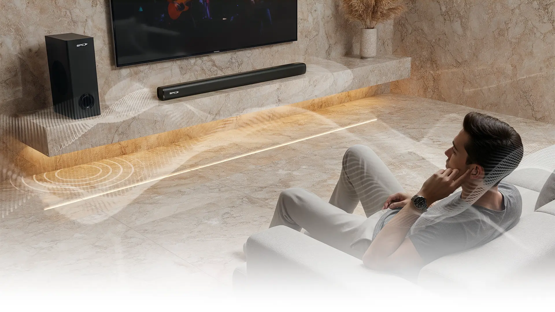 Teknologi DSP Audio Virtual Surround Sound canggih yang memproses kejernihan suara dan musik secara optimal untuk pengalaman audio imersif layaknya konser langsung