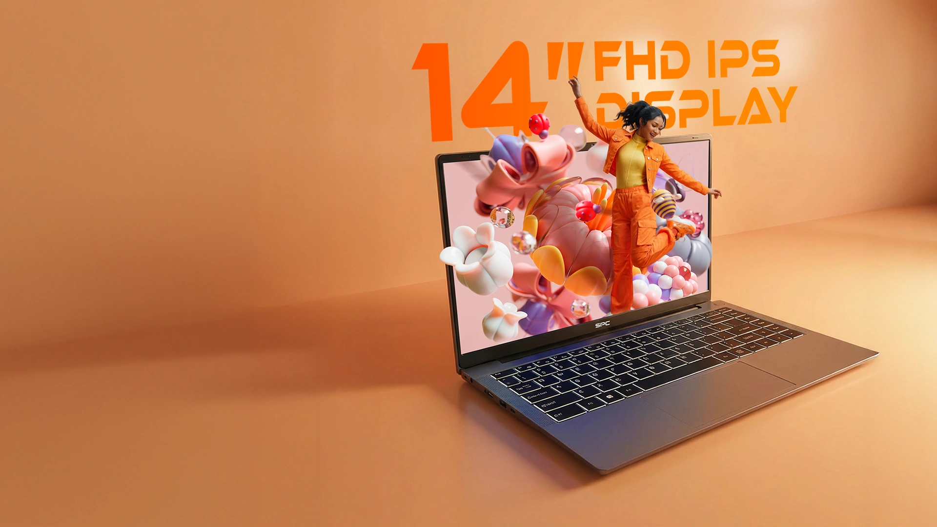 Layar 14 inch Full-HD IPS dengan tampilan visual tajam, warna jernih, dan sudut pandang luas untuk hiburan serta kerja harian