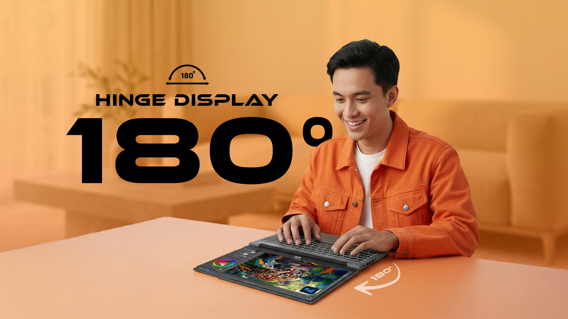 Engsel laptop SPC fleksibel yang dapat dibuka hingga 180 derajat datar untuk kemudahan berbagi layar dan kolaborasi kerja