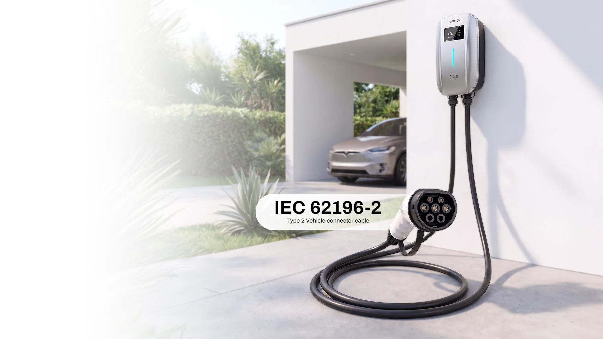 SPC EV Charger WLE112-AC7KW - Solusi Pengisian Daya Mobil Listrik Rumah Tangga dengan Konektor Standar IEC 62196-2 Type 2